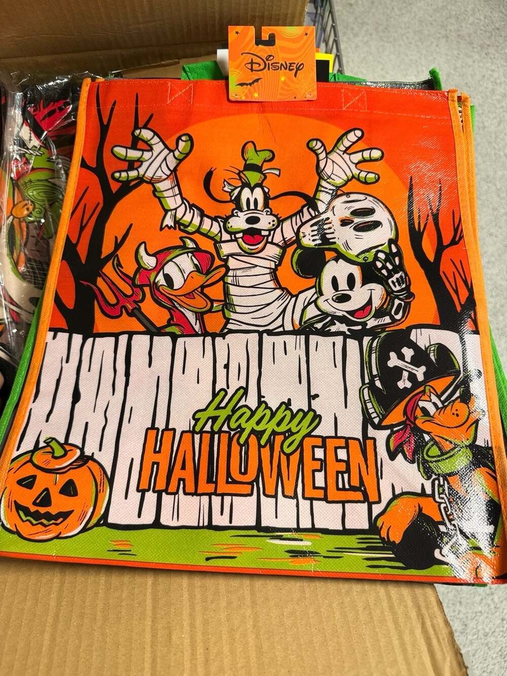 Disney Happy Halloween Mickey Mouse Goofy Donald Duck Pluto Reusable Tote Bag NW